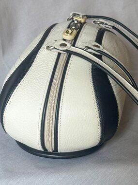Alaluna Vintage Y2K Football Bag Black White Leather Made in Spain Rare